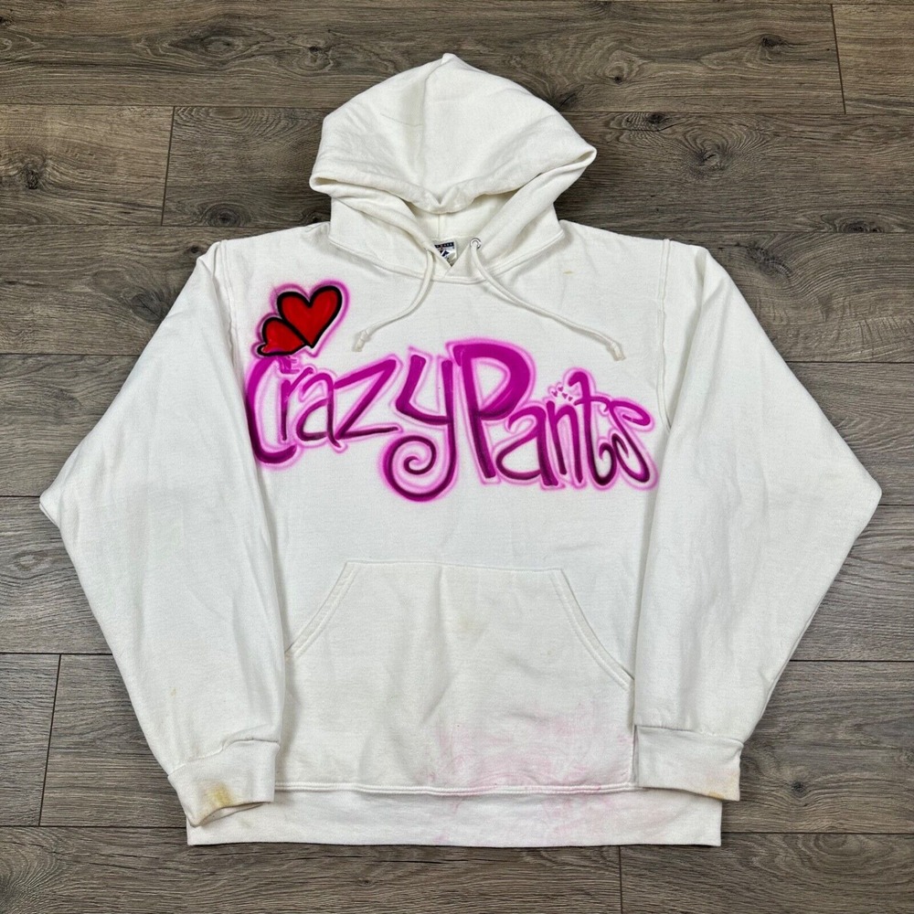 Vintage Airbrush Sweatshirt Adult Medium White Hoodie Crazy Pants Art